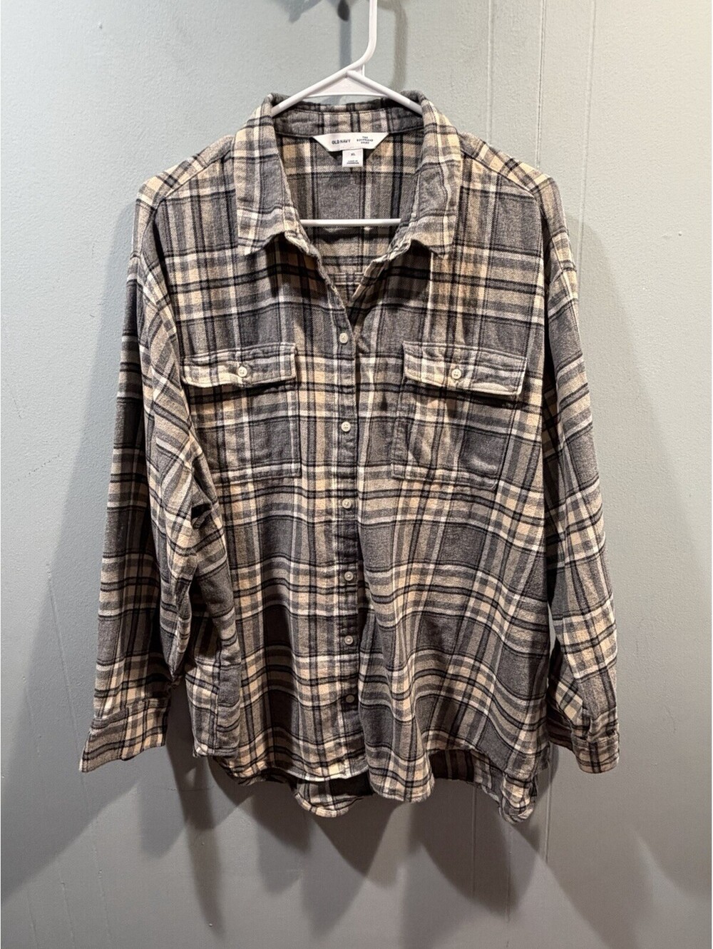 Womens Old Navy The Boyfriend Shirt Size XL Gray Tan